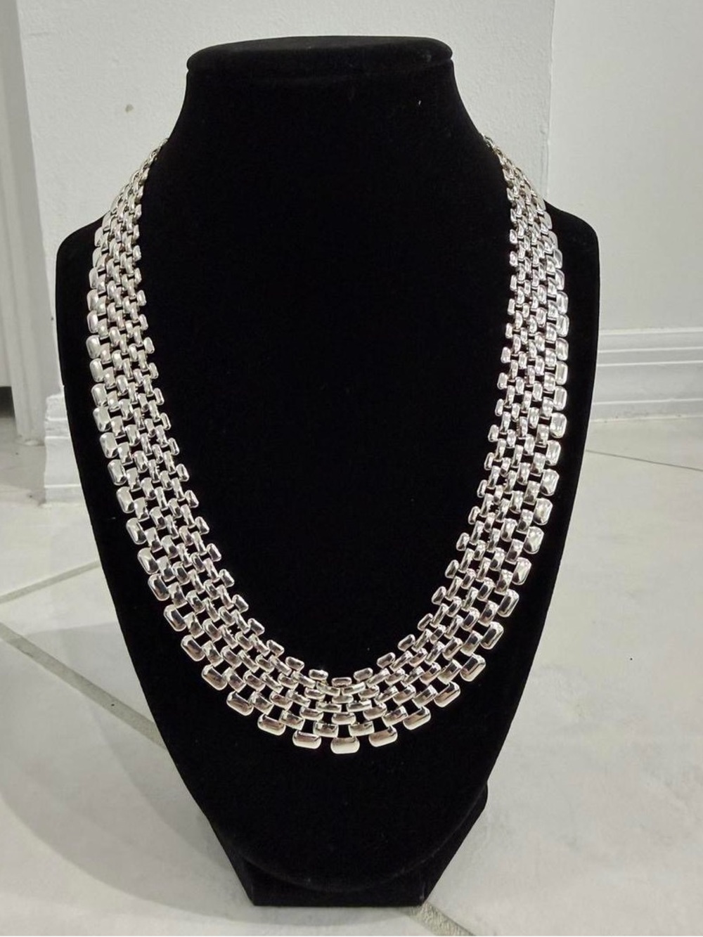Vintage Silver-Tone Panther Link Chain Necklace